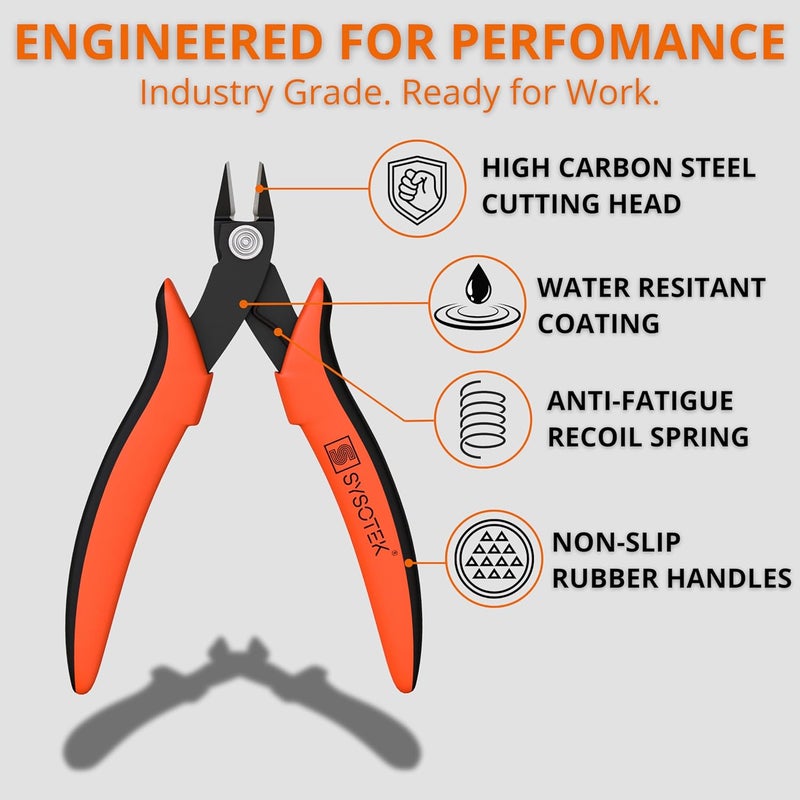 Sysotek Flush Cutters Precision Wire Cutters for Fiber Optics, Electronics and Jewelry Making tool Mini Diagonal Cutting Pliers Perfect for Zip Ties, Electrician Tool, Small Wire, crafting and more - Image 2
